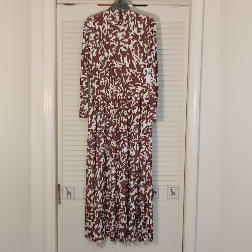 Parker Brown and White Long Sleeve Maxi Dress